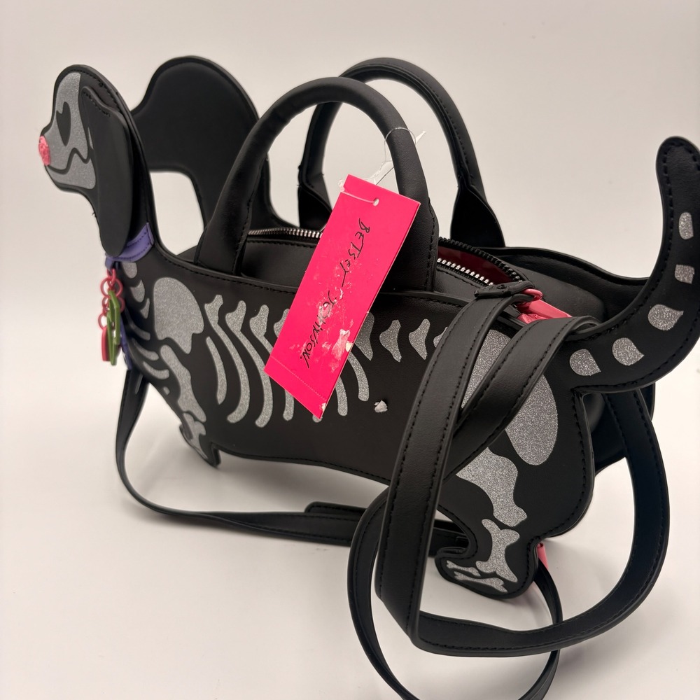Betsey Johnson Halloween XOBARK Skeleton Dachshund Crossbody Bag Black Doxie Bag - Picture 12 of 14